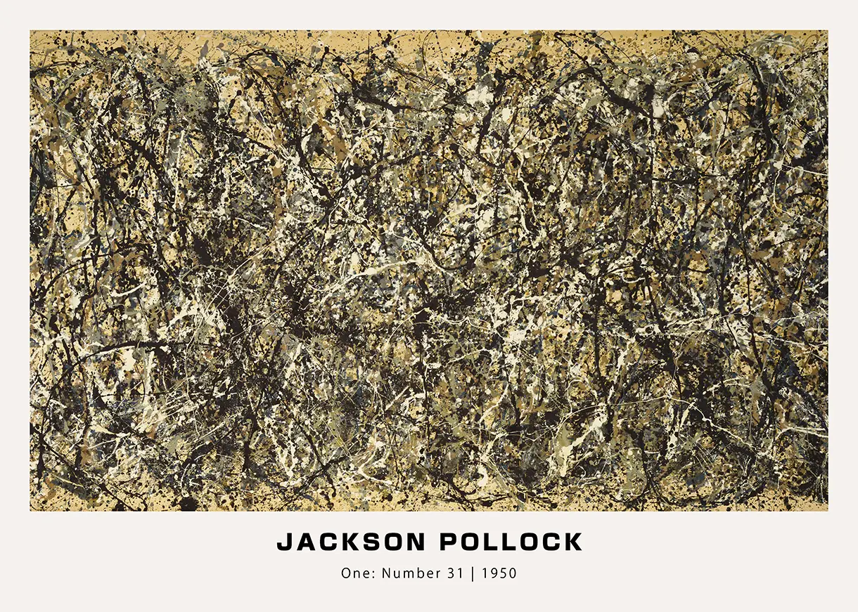 Exclusive Jackson Pollock Print - One Number 31 Abstract Wall Art Jackson Pollock Print Of One Number 31 With Dense Black And Tan Paint Splatters In An Abstract Composition.