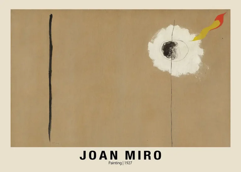 Joan Miro Painting — abstract 1927 Joan Miro painting featuring a white cloud, flame-like