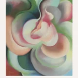 Pink and Green Print, Georgia O'Keeffe Pastel Abstract Art