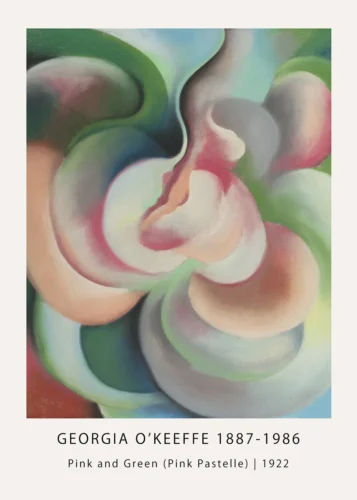 Pink and Green Print, Georgia O'Keeffe Pastel Abstract Art