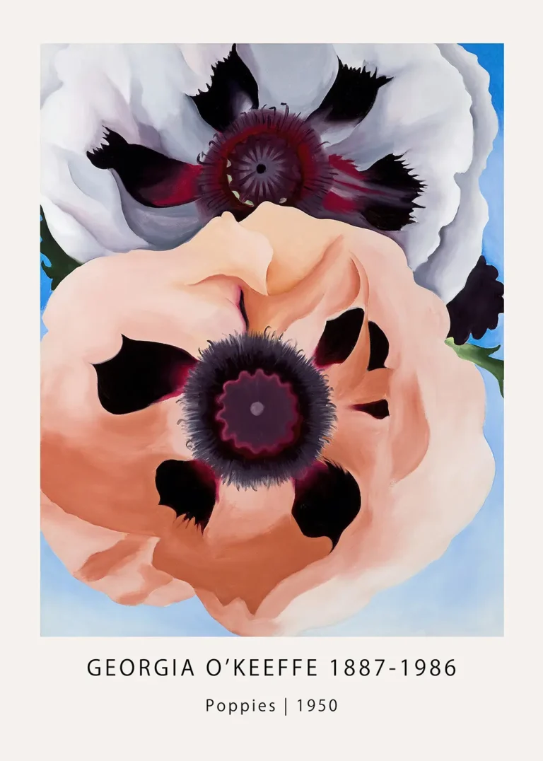 Georgia O'Keeffe Poppies art print with white and peach blossoms on 200 GSM matte paper with archival inks.