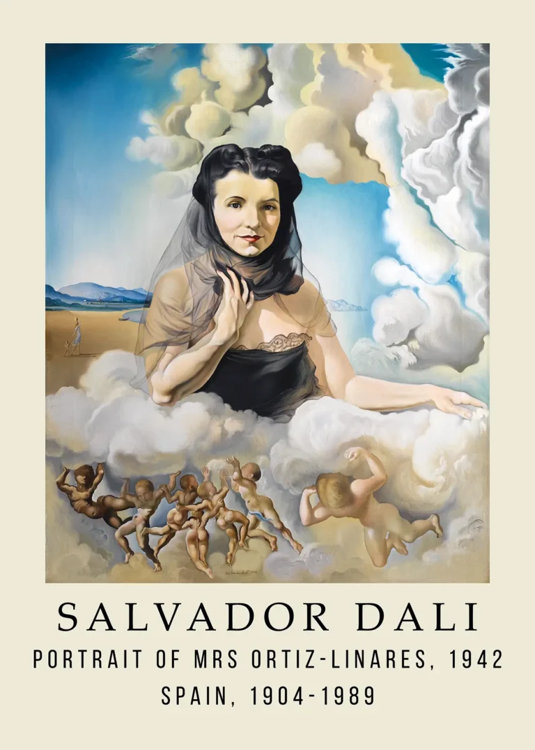Salvador Dali Mrs Ortiz — featuring a woman in black lace against a surreal sky with ethereal