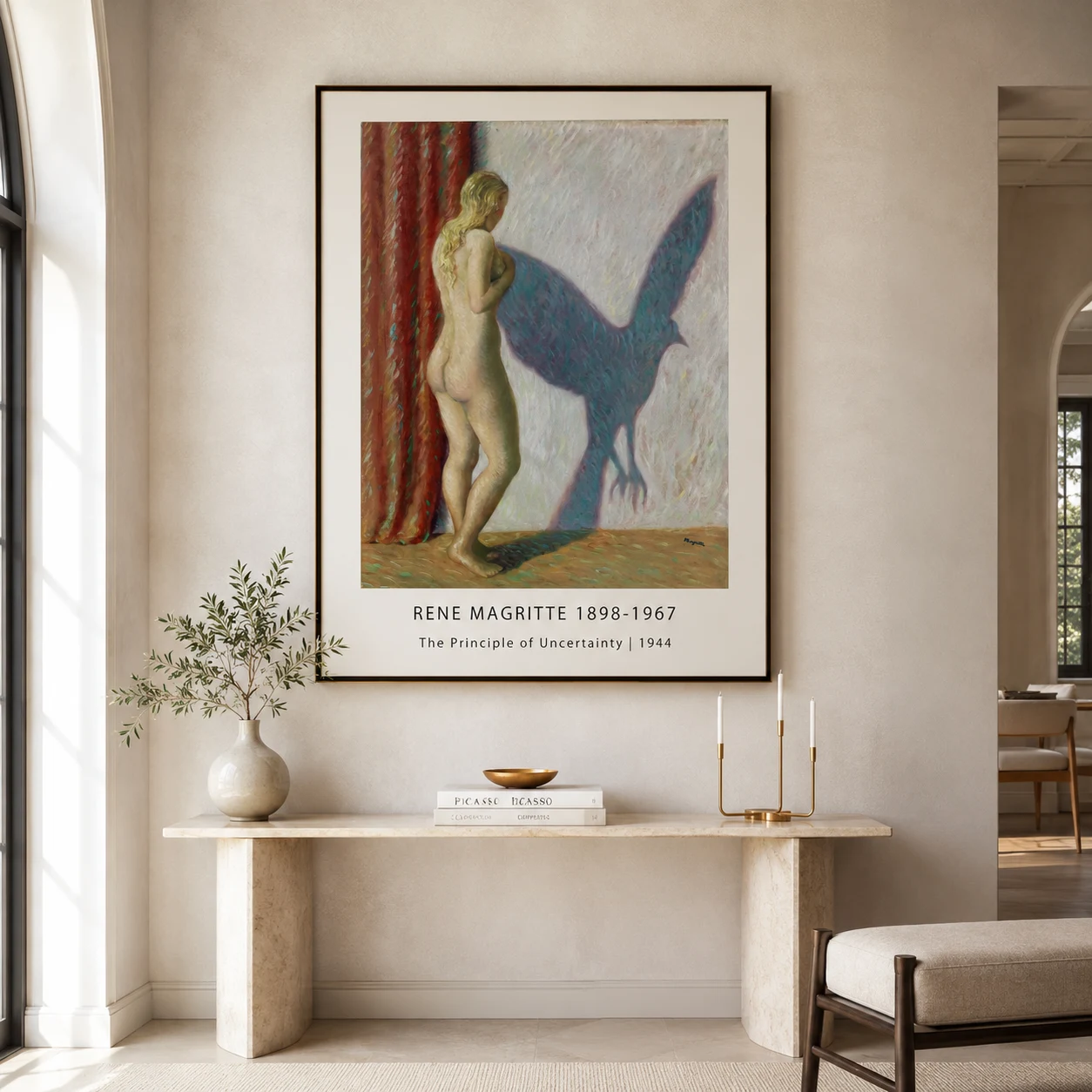 Principle Uncertainty — principle of Uncertainty print with a nude figure, red curtain, and