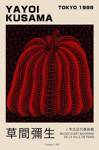 Yayoi Kusama Pumpkin 1998 Tokyo Exhibition, Red and Black Art Print