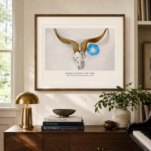 Ram’s Head Print, Blue Morning Glory Southwest Wall Art Print
