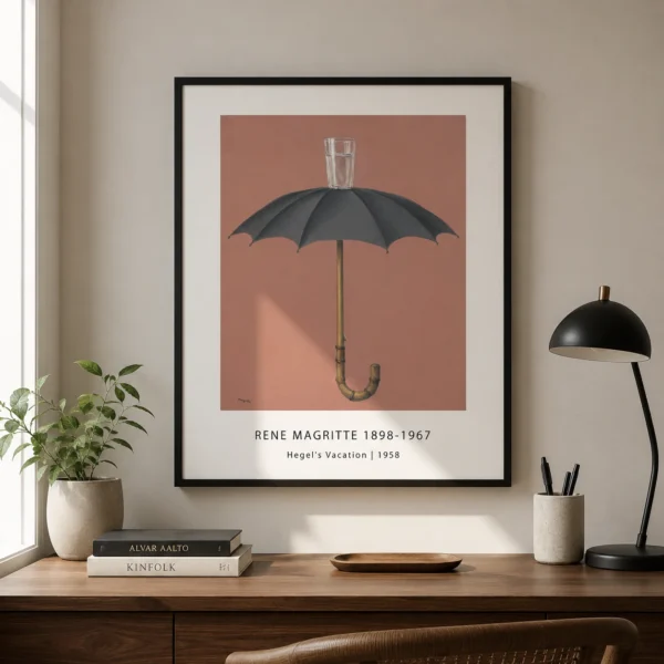 René Magritte Hegel's Holiday Poster, Umbrella Glass Art