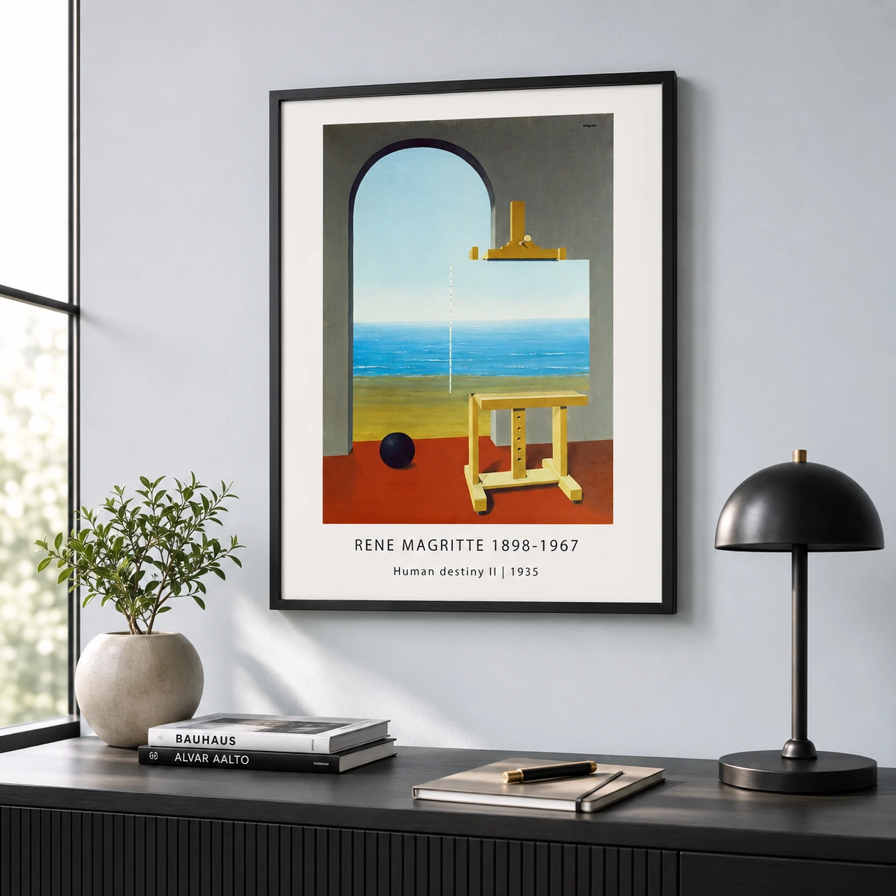 Human Destiny Ii Rene Magritte — human Destiny II print with an easel dissolving into a blue sea view