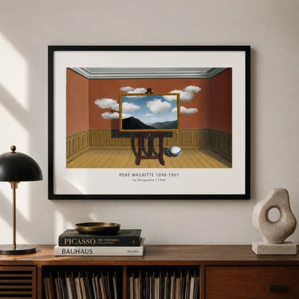 La Vengeance Print, Magritte Easel and Mountain Wall Art Print
