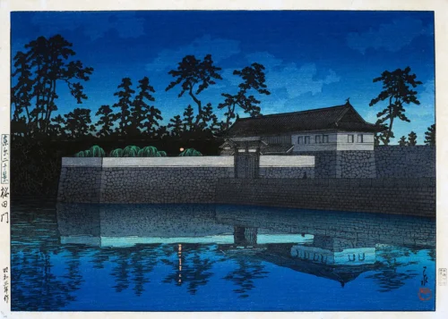 Sakurada Gate by Kawase Hasui, Japanese Woodblock Art Print