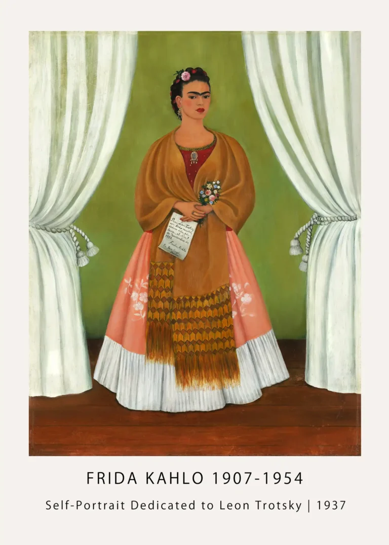 Self Dedicated Leon Trotsky — detailed art print of Frida Kahlo's 1937 self-portrait featuring the