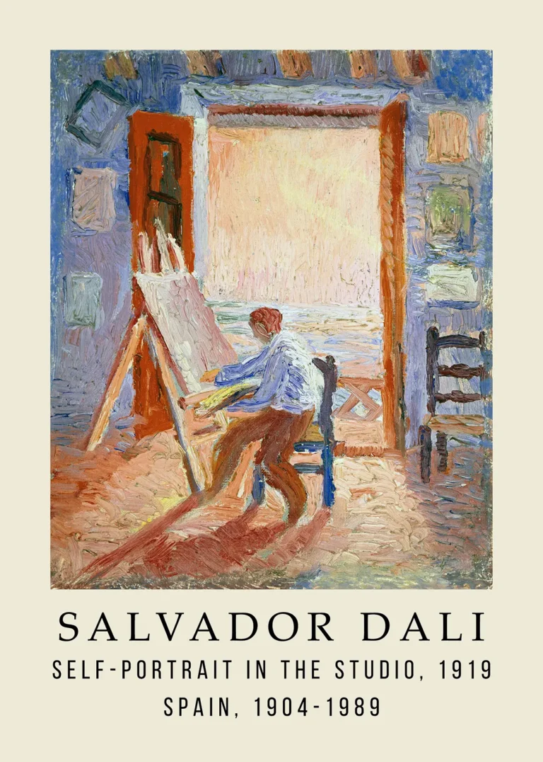 Salvador Dali Self — impressionist-style depiction of Salvador Dali at his easel within a