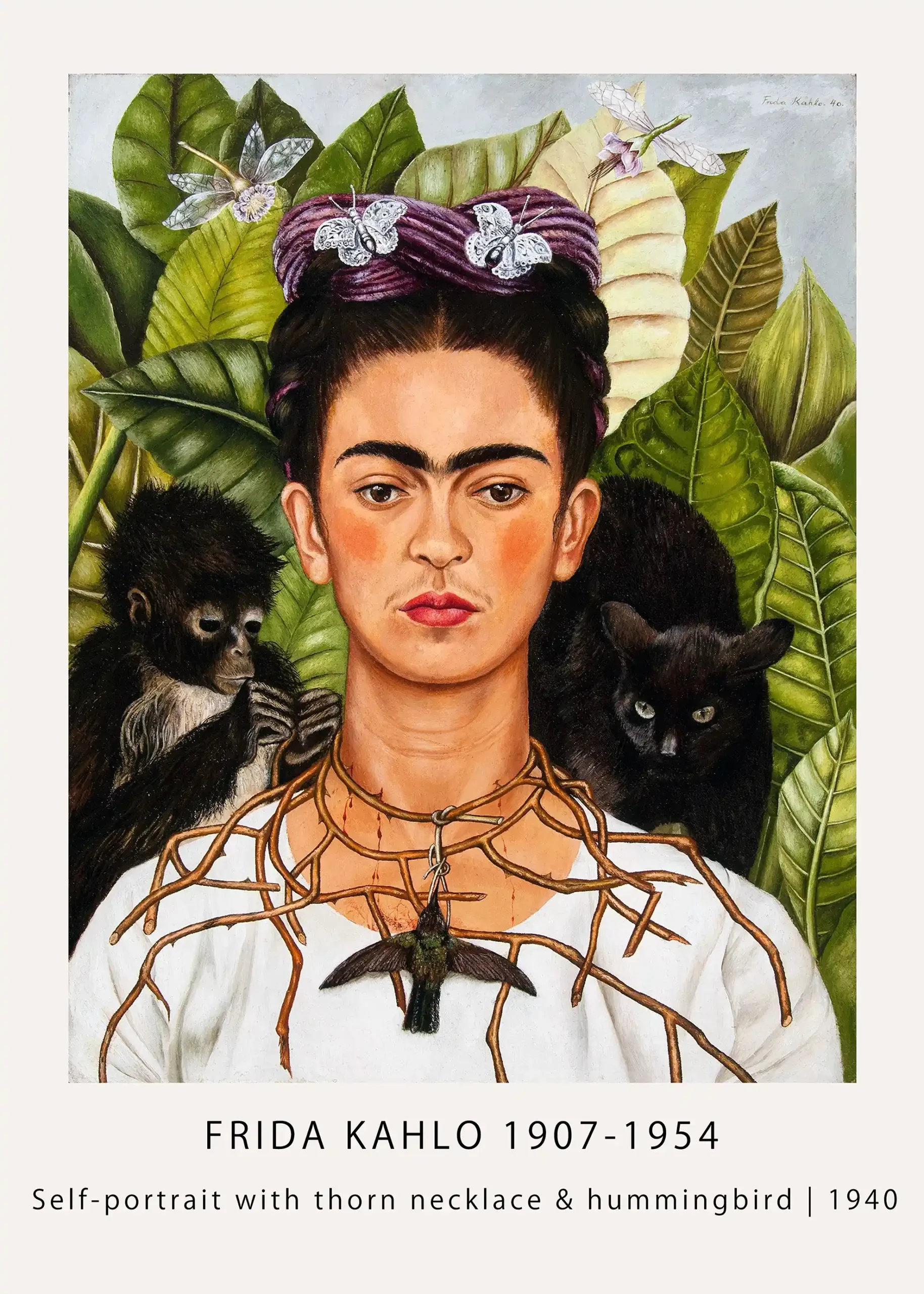 Self Portrait with Thorn Necklace (1940) Frida Kahlo Poster
