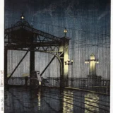 Shin-Ohashi Bridge at Night by Kawase Hasui Art Print