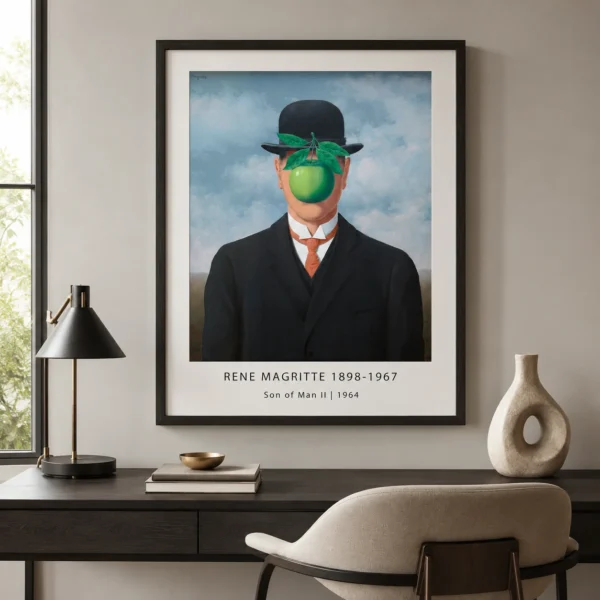 Son of Man Print, Magritte Apple Face Surrealist Wall Art Print