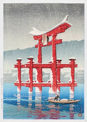 Snow at Miyajima Kawase Hasui Japanese Woodblock Art Print