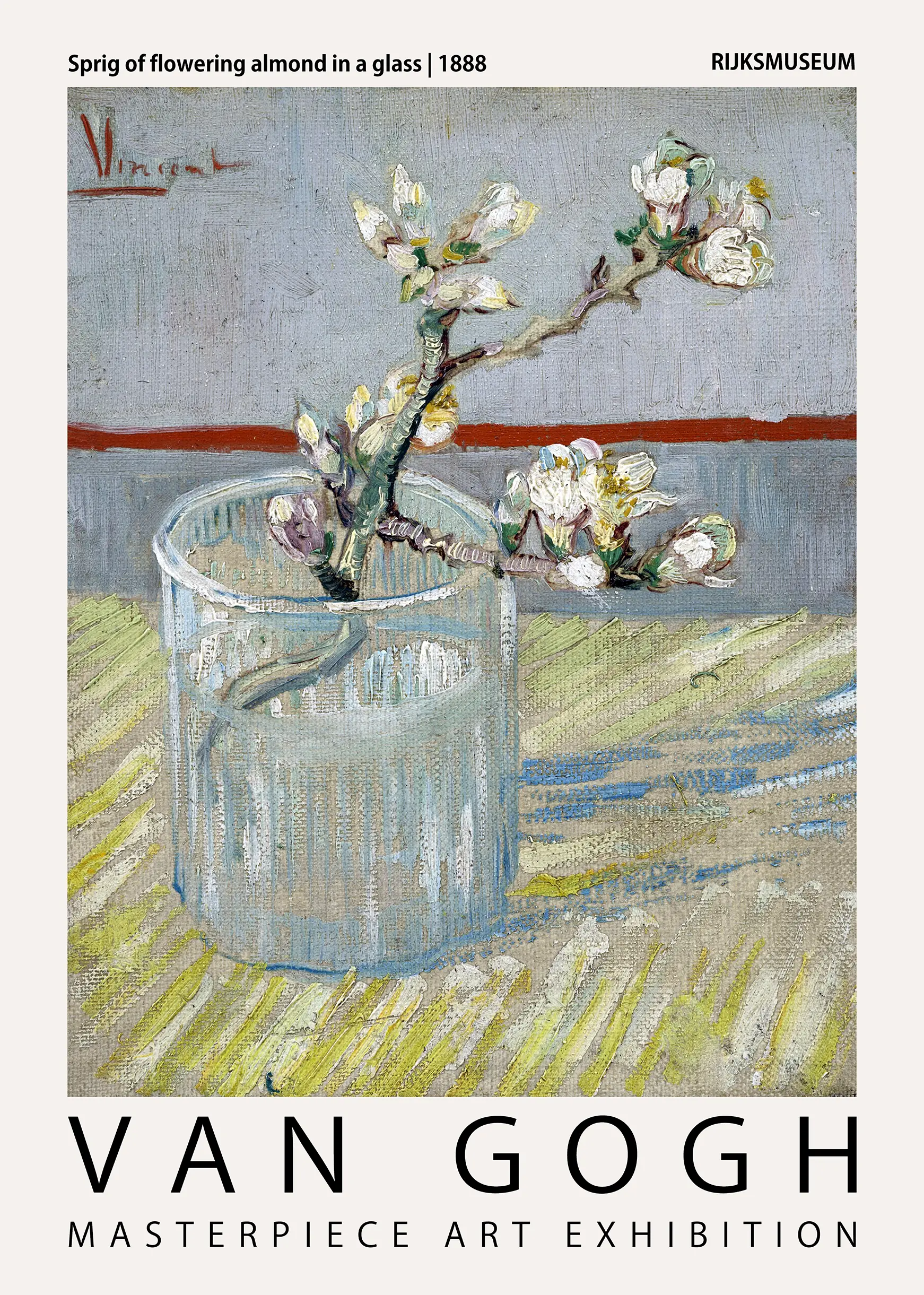 Classic Van Gogh Almond Blossoms - 1888 Rijksmuseum Exhibition Art Print Van Gogh Almond Blossoms Art Print Showing A Flowering Sprig In A Glass Against A Grey-Blue Background.