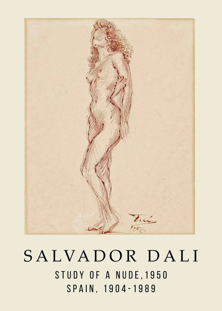 Salvador Dali Study Nude — this 1950 sketch features a standing female figure with voluminous