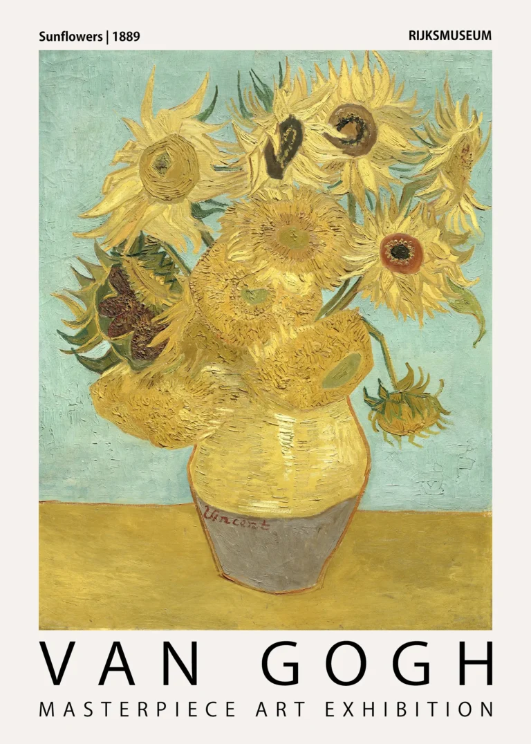 Van Gogh Sunflowers 1889 — vibrant 1889 Vincent van Gogh sunflower study featuring textured yellow