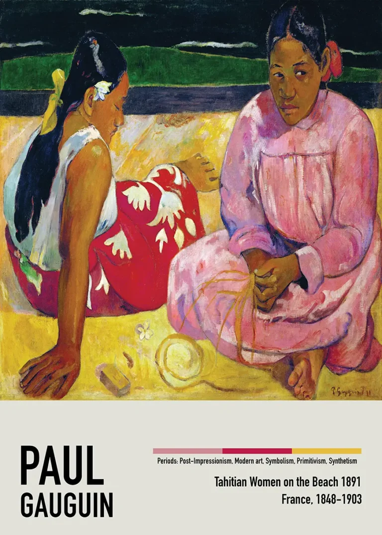 Paul Gauguin Tahitian Women — this 1891 exhibition art print depicts two Tahitian women seated on a