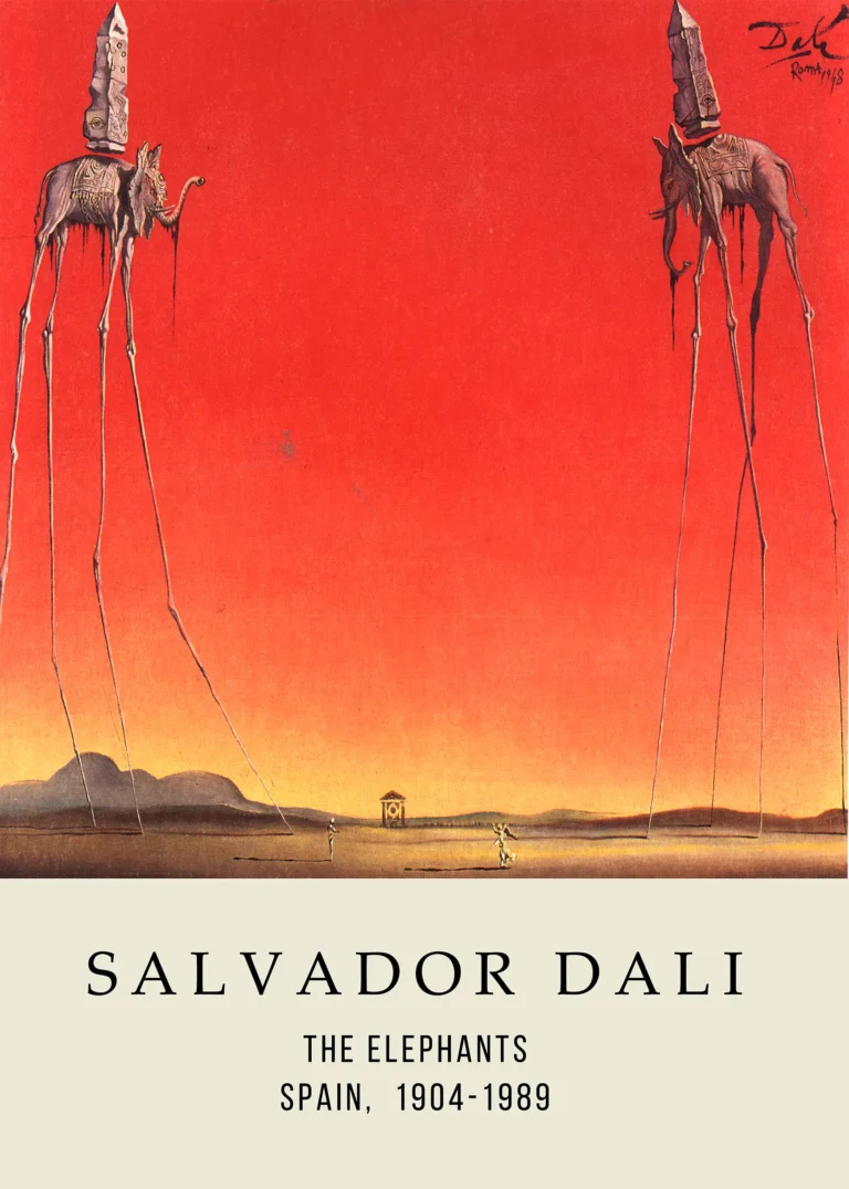 Salvador Dali Elephants Surrealist — this surreal exhibition print features Salvador Dali's spindly-legged