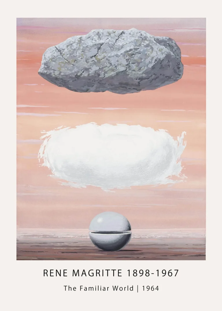 Magritte Familiar World Print — magritte Familiar World print with a floating rock, cloud, sphere, and