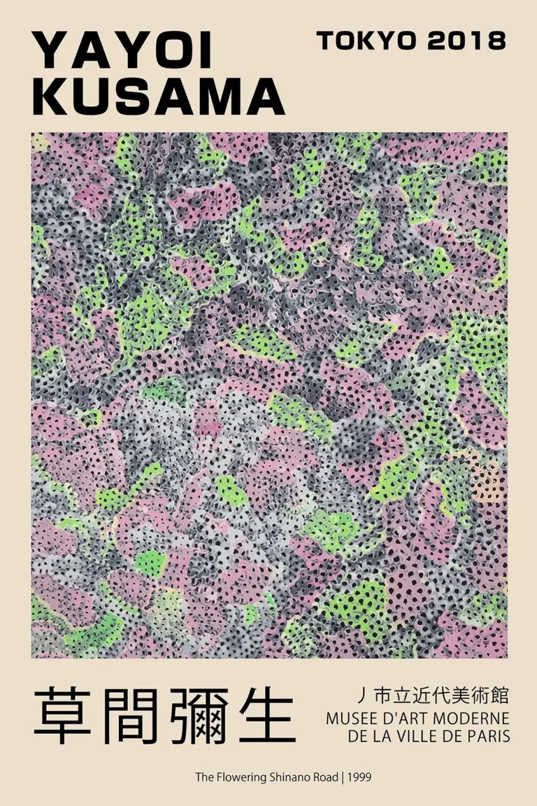 Yayoi Kusama Flowering Shinano — vibrant abstract composition featuring Yayoi Kusama's signature dots in