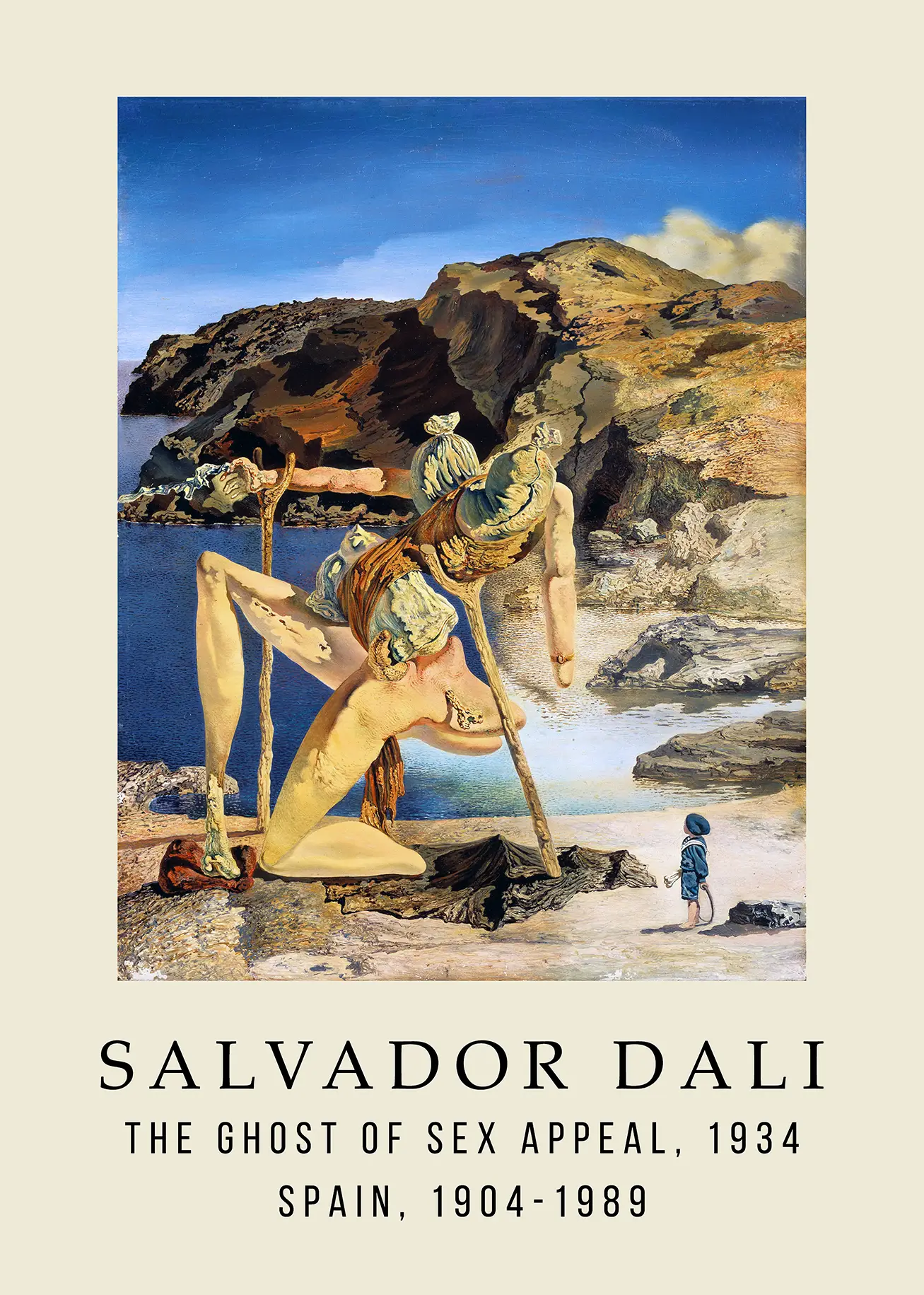 Salvador Dali Poster - The Ghost Of Sex Appeal 1934 Surrealist Wall Art Salvador Dali Poster Showing The Ghost Of Sex Appeal 1934 Painting With A Distorted Figure And A Boy On A Rocky Coast.