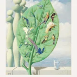 Inner Gaze Print, Magritte Leaf and Tropical Birds Wall Art Print