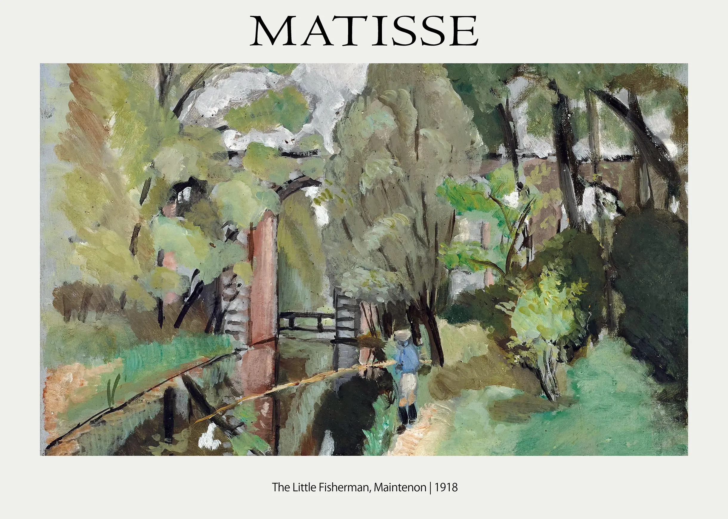 Authentic Henri Matisse Art Print - The Little Fisherman 1918 Wall Art Henri Matisse Art Print Showing A Person Fishing In A Green Wooded Stream In Maintenon 1918 With Thick Brushstrokes.