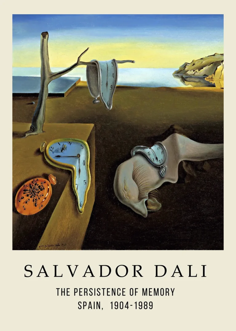 Salvador Dali Persistence Memory — this iconic Salvador Dali print features melting pocket watches draped