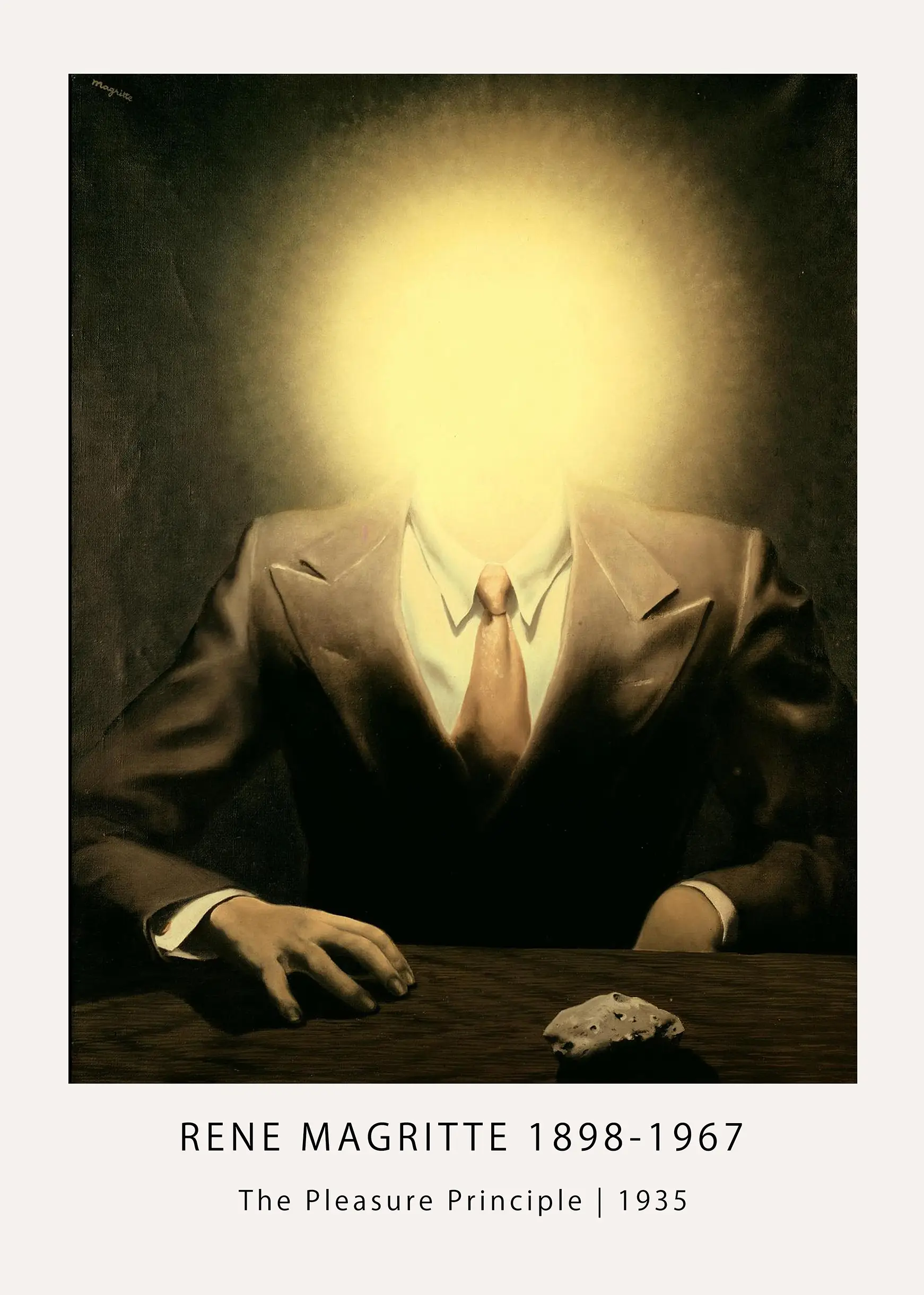 Classic Magritte Pleasure Principle - Surrealist 1935 Art Print Magritte Pleasure Principle Painting Depicting A Man In A Suit With A Bright Flash Of Light Instead Of A Head.