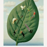 Magritte Third Dimension Print, Surreal Bird Leaf Wall Art Print