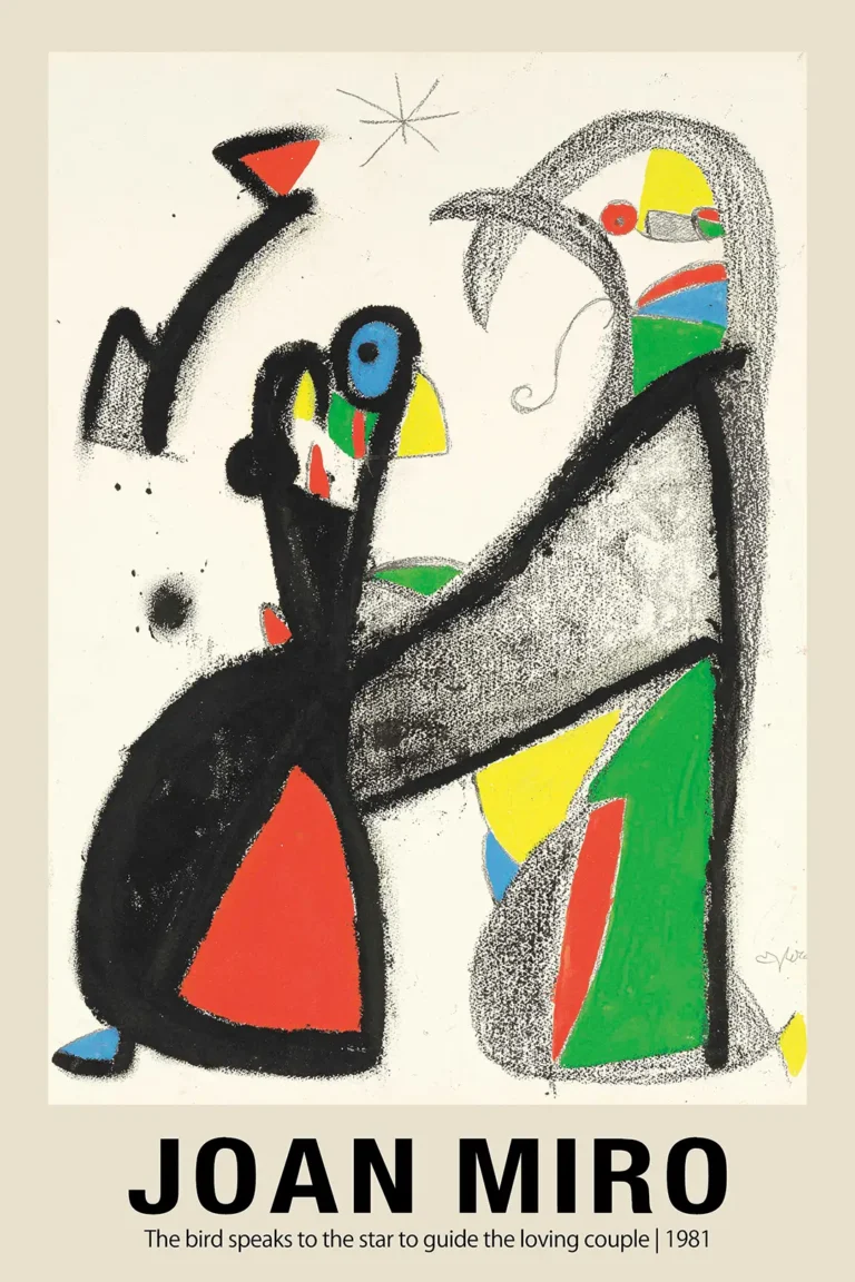 Joan Miro Bird Speaks — this 1981 Joan Miró print features whimsical black ink figures with