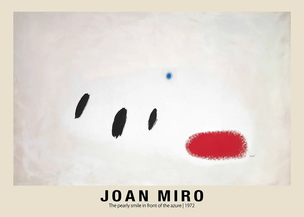 Authentic Joan Miro Exhibition Poster - 1972 Pearly Smile Abstract Print Joan Miro Exhibition Poster 1972 Pearly Smile Abstract With Red Oval And Blue Dot On White Museum Matte Paper.