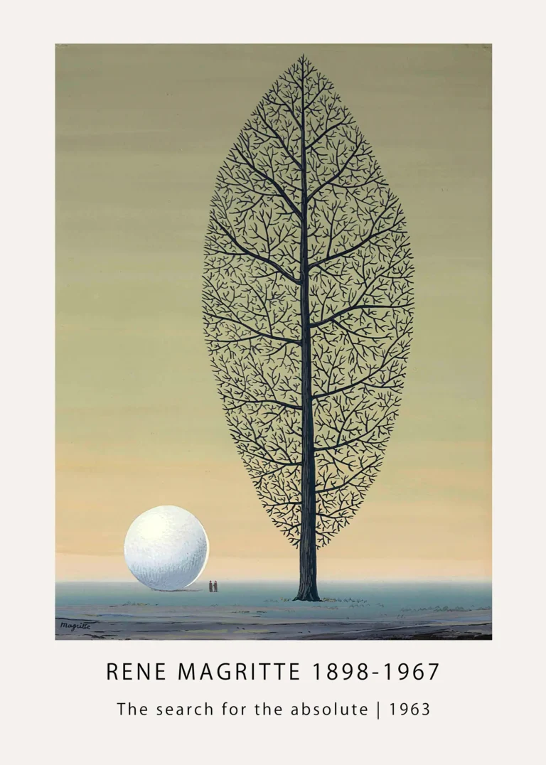 Magritte Leaf Tree Print — magritte leaf tree print with a tall hybrid tree, white sphere, small