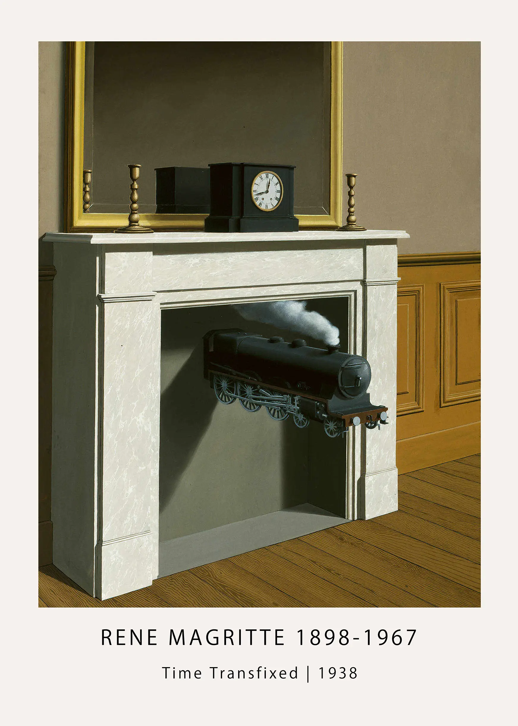 Classic René Magritte Wall Art - Time Transfixed Surrealist Print René Magritte Wall Art Showing A Steam Train Emerging From A Fireplace In Time Transfixed 1938 Surrealist Painting.