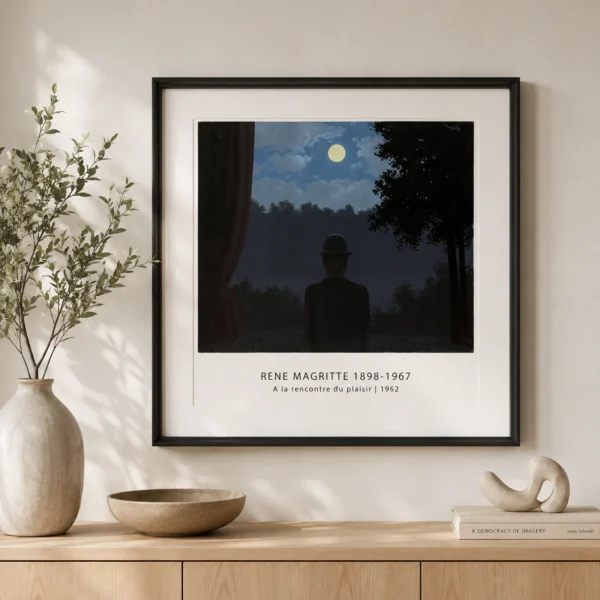 Towards Pleasure Print, Bowler Hat Moon Surreal Wall Art Print