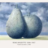 Magritte Travel Souvenir Print, Stone Fruit Beach Wall Art Print