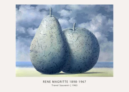 Magritte Travel Souvenir Print, Stone Fruit Beach Wall Art Print