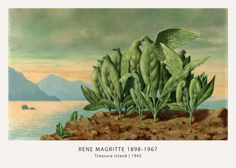 Treasure Island — treasure Island print with green leaf-birds growing from soil near a