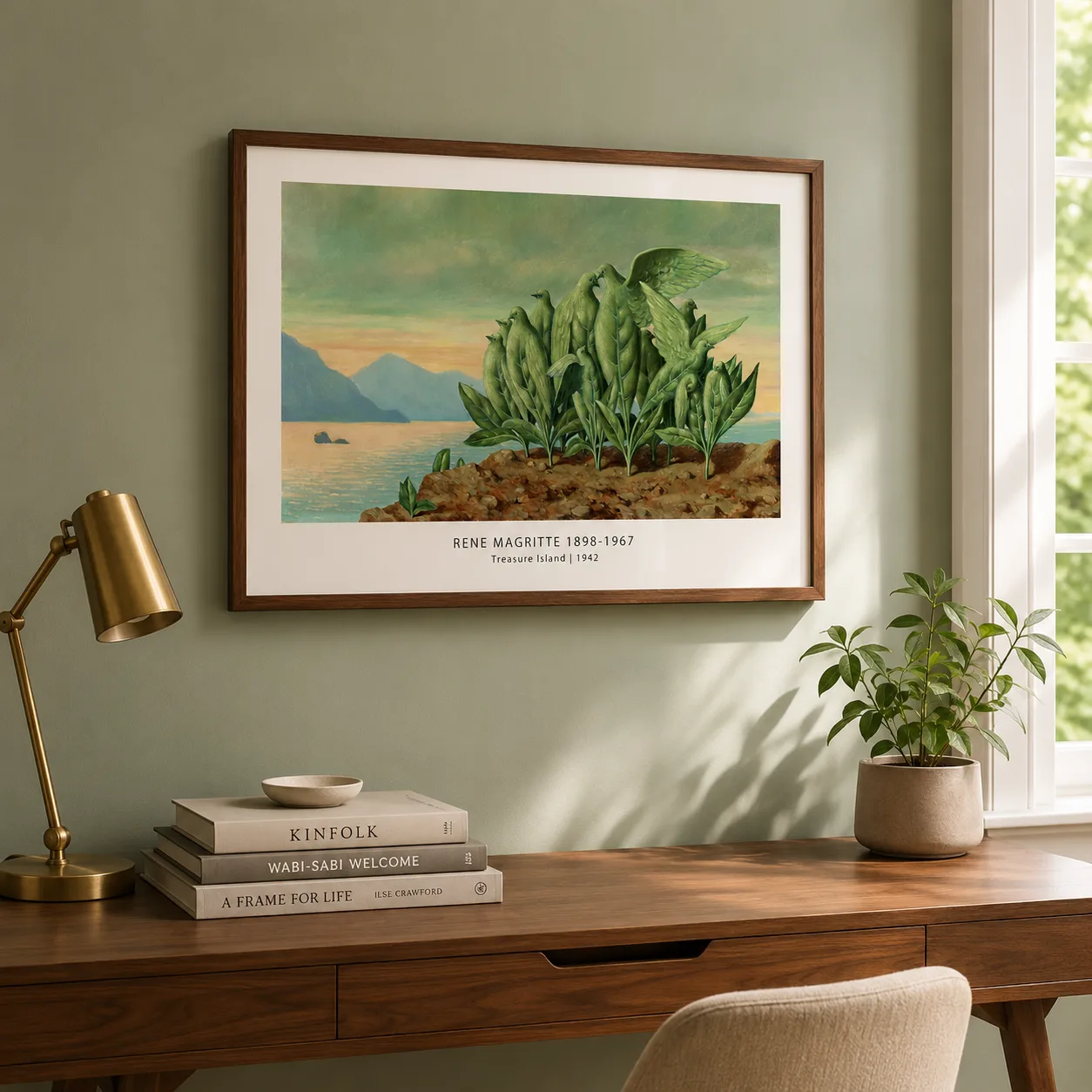 Treasure Island — treasure Island print with green leaf-birds growing from soil near a