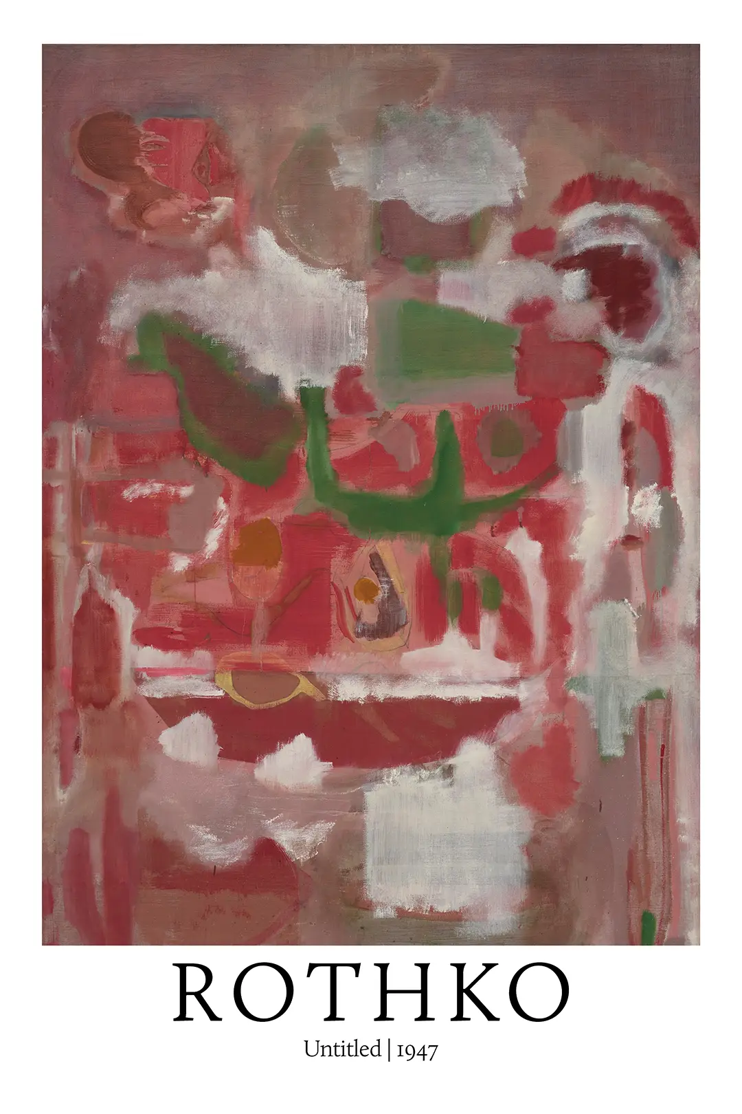Exclusive Mark Rothko 1947 Print - Abstract Expressionism Wall Art Mark Rothko 1947 Print Featuring Abstract Biomorphic Shapes In Red, Green, And Pink On Museum-Grade Matte Paper.