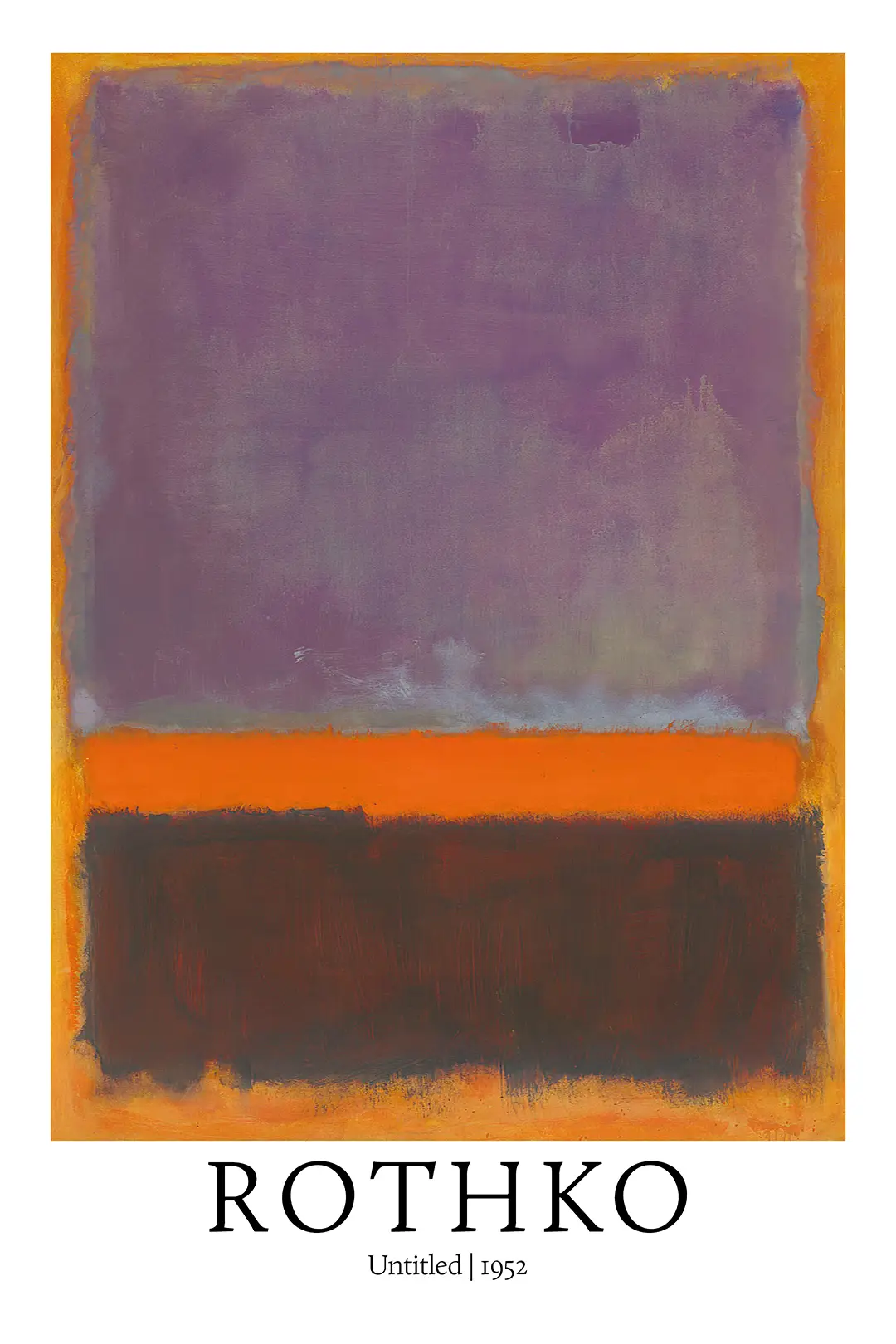 Mark Rothko Print - Untitled 1952 Abstract Color Field Wall Art Mark Rothko Print Of Untitled 1952 Featuring Stacked Blocks Of Purple, Orange, And Dark Brown On Yellow Background.