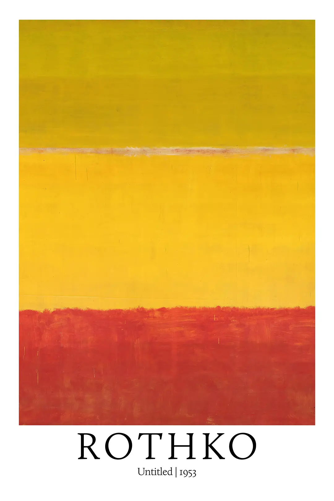 Authentic Mark Rothko Print - 1953 Untitled Yellow And Red Wall Art Mark Rothko Print Of Untitled 1953 Featuring Horizontal Bands Of Ochre, Yellow, And Red With Visible Paint Textures.