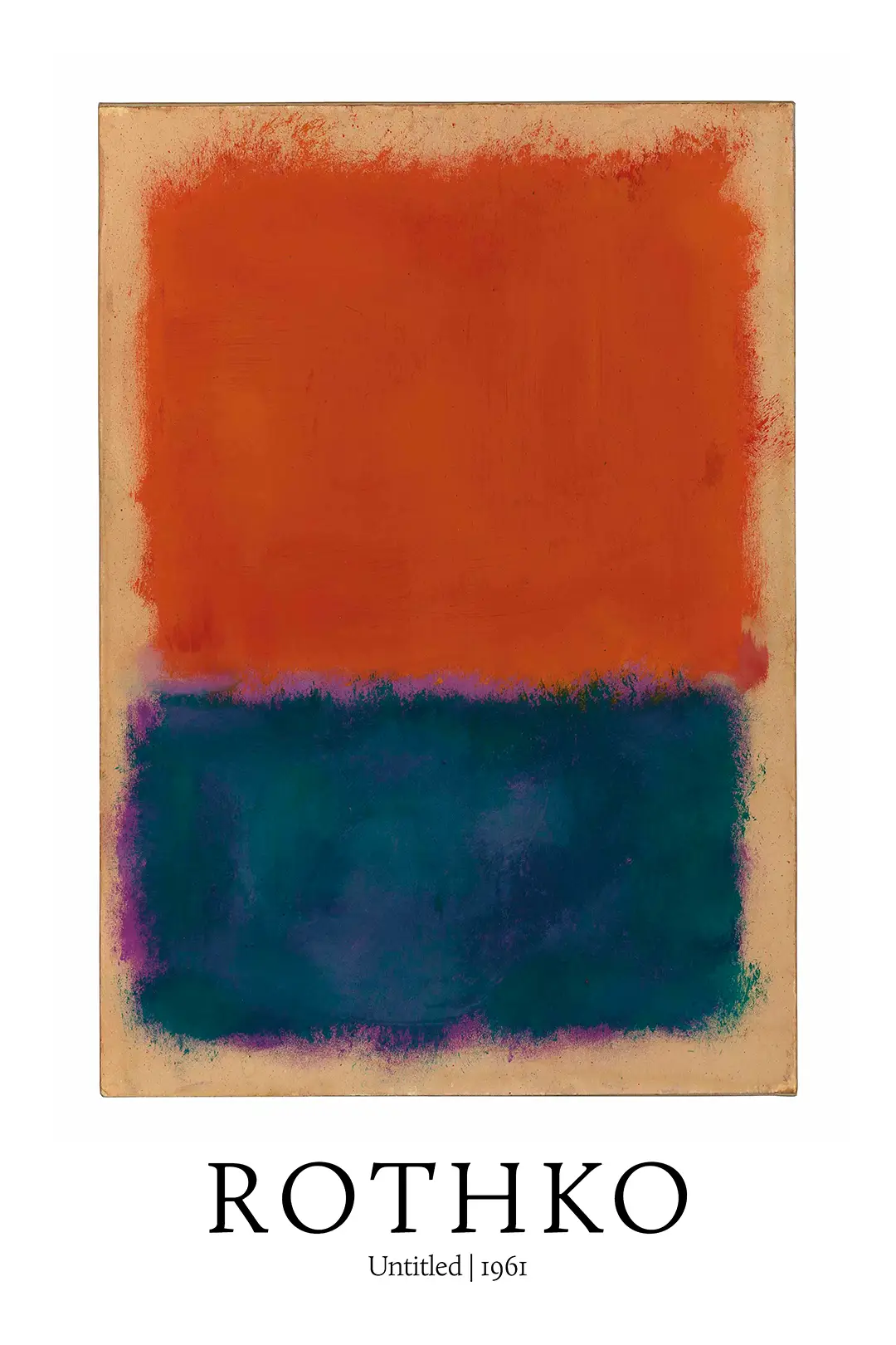 Mark Rothko Poster - Untitled 1961 Abstract Expressionism Wall Art Mark Rothko Poster Featuring Untitled 1961 With Orange And Dark Teal Color Blocks On A Tan Background.