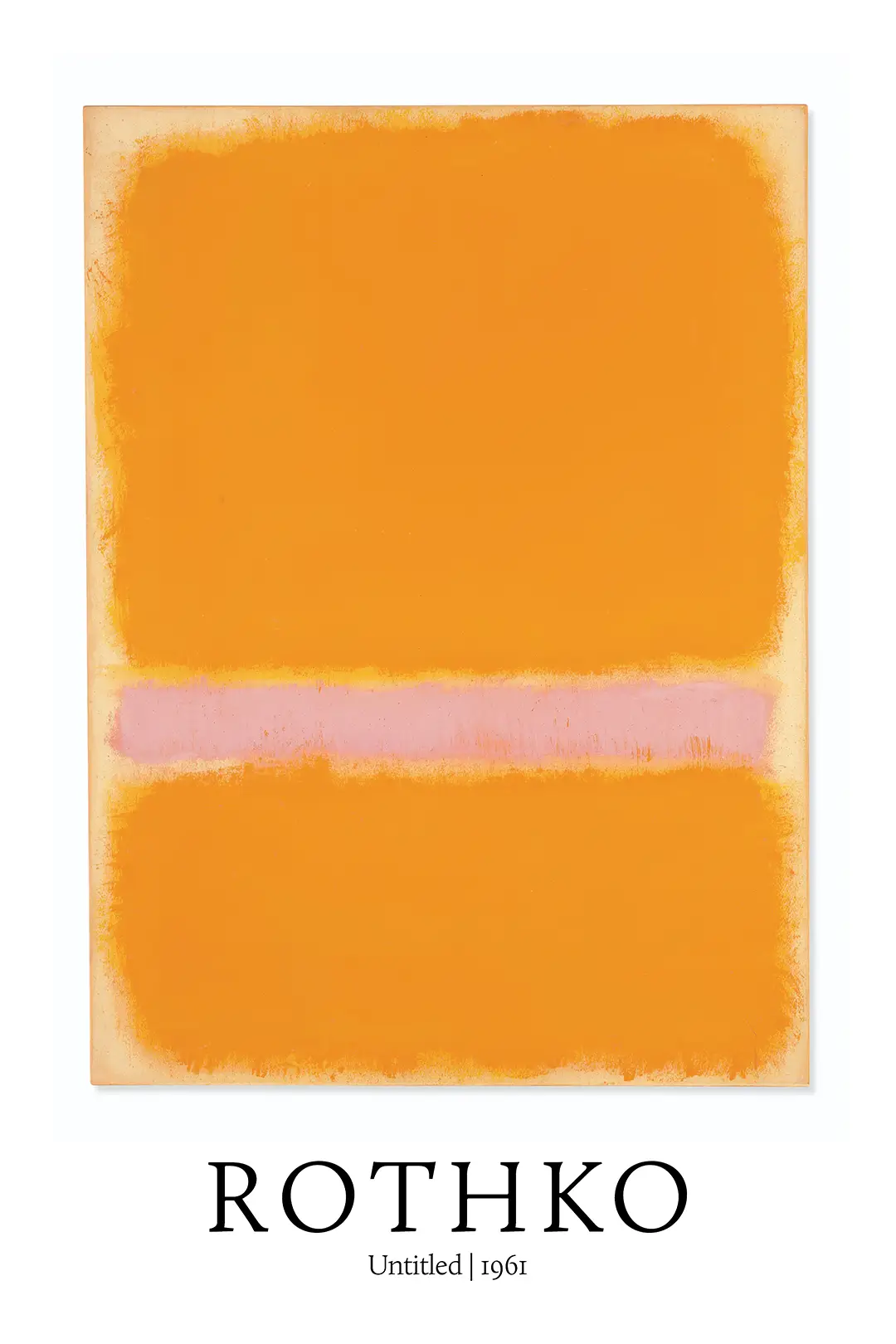 Mark Rothko Poster - Untitled 1961 Abstract Expressionism Wall Art Mark Rothko Poster Of Untitled 1961 With Two Orange Rectangular Color Fields And A Thin Pink Strip On Cream Background.