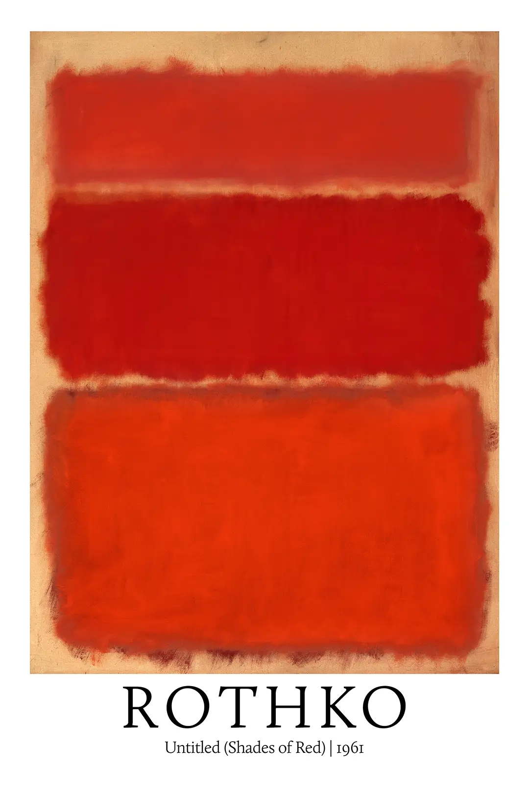 Authentic Rothko Red Poster - Untitled 1961 Abstract Wall Art Rothko Red Poster Featuring Three Stacked Rectangles In Shades Of Scarlet And Crimson On A Beige Background.