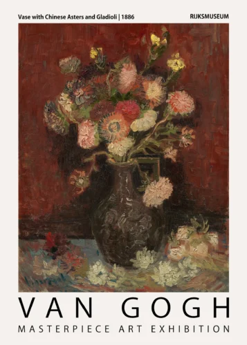 Van Gogh Vase with Chinese Asters and Gladioli Flower Art Print