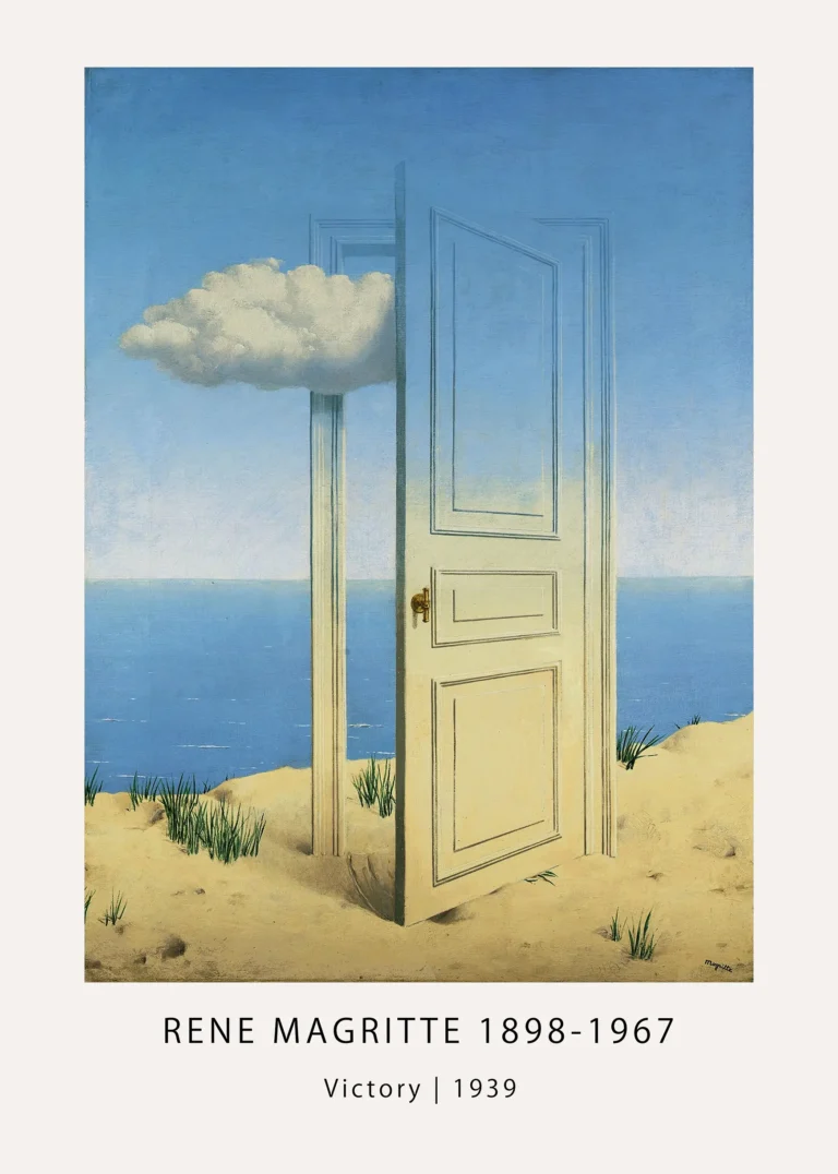 Magritte Victory Print Door — magritte Victory print with a freestanding beach door and cloud passing