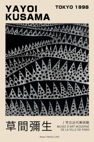Yayoi Kusama Waves Abstract Black and White Exhibition Art Print
